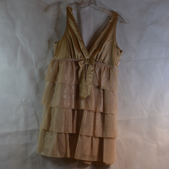 Tiered Ruffled Gold Slip Dress SZ L Charlotte Russe - Picture 2 of 7